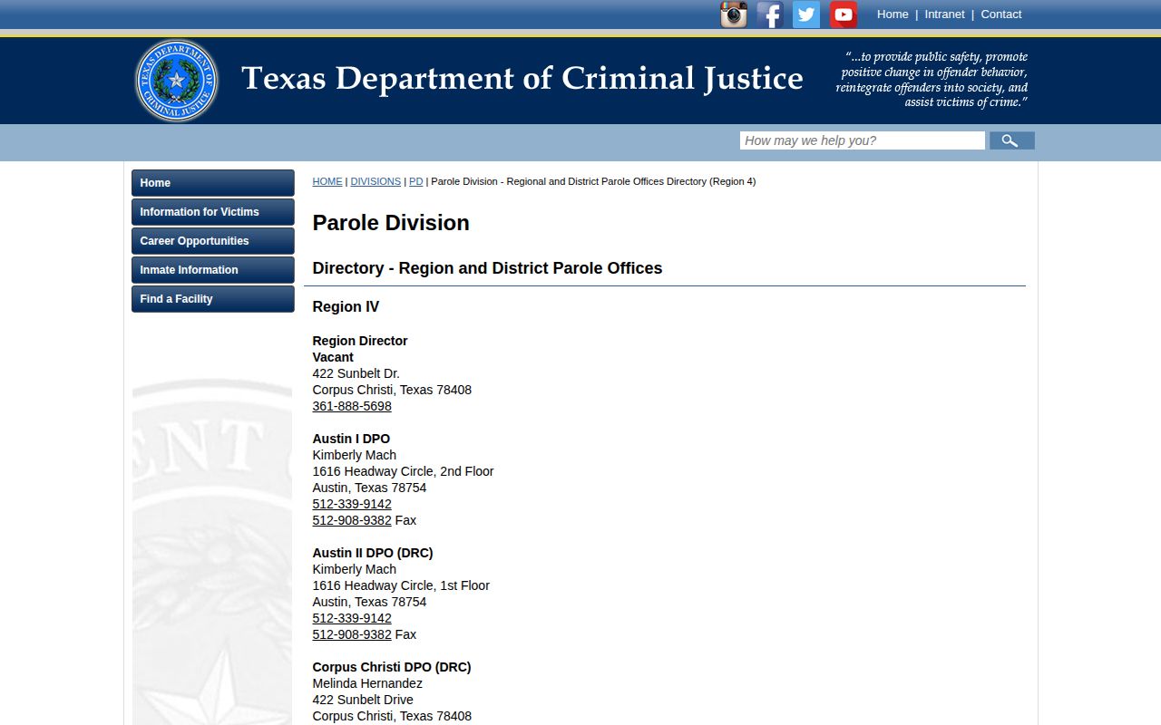 Laredo parole office for Zapata County post-release supervision