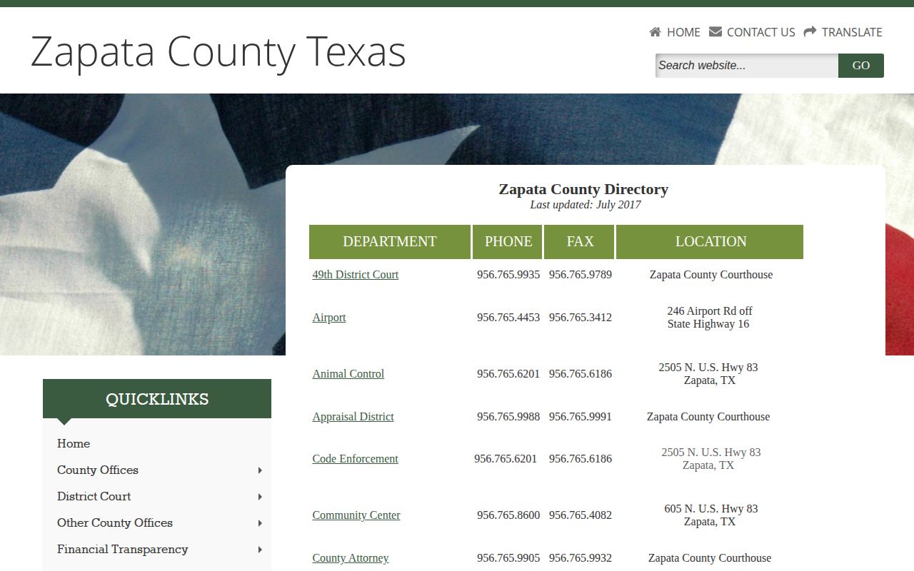 Official Zapata County Regional Jail release contact listing