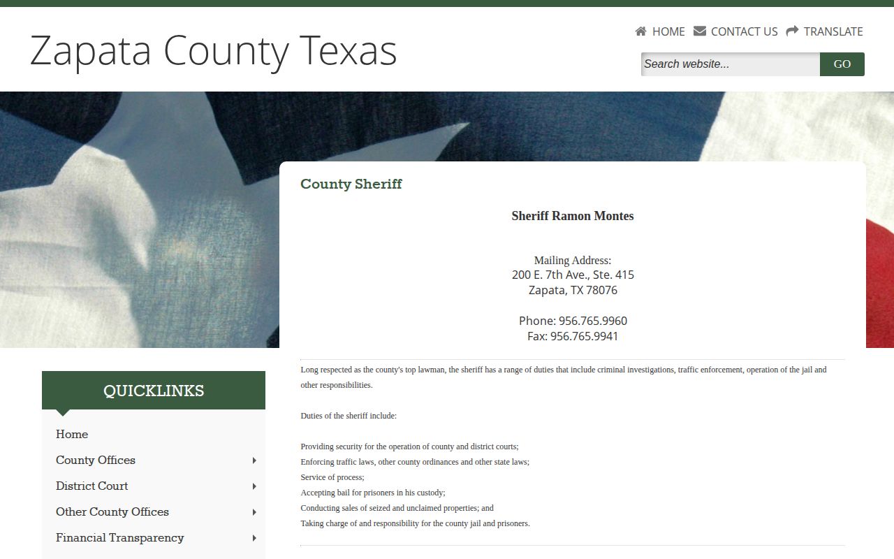 Zapata County Sheriff 24-hour release information and VINE link